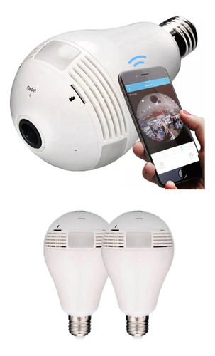 2 Lâmpada Espiã Câmera Ip Led Wifi Hd Panorâmica 360º 