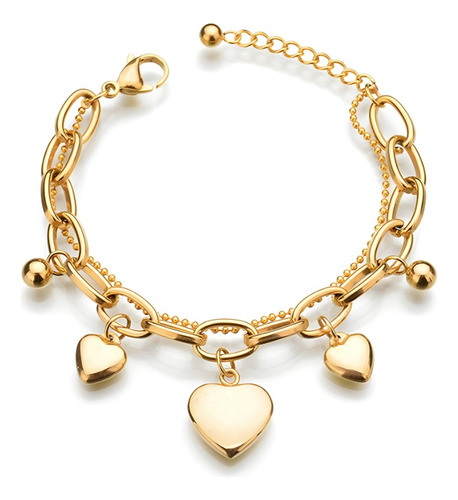 Pulsera Dijes Corazón Bisutería Mujer Acero Quirúrgico 