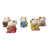 Set 5 Mini Gatos De La Suerte Cerámica Decorativa 5 Cm* 4 Cm