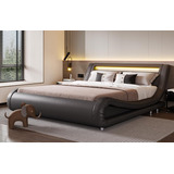 Base P/cama Moderna Led Matrimonial Sha Cerlin Color Gris