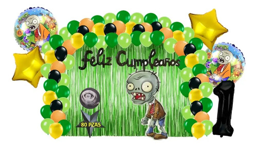 Kit Decoración Cumpleaños Globos Plantas Vs Zombies 80 Pzs