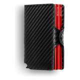 Billetera Rfid Walla Wallets Carbono Black & Fire Doble