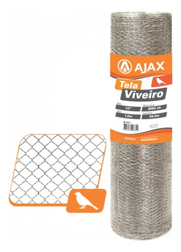 Tela P/ Viveiro Pássaros Arame Galvanizado 80cm X 10m