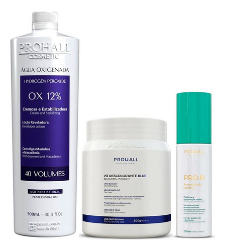 Kit Po Descolorante + Ox + Prohall Pro.r Reconstrução