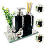 Kit Lavabo Banheiro Luxo Aromatizador Saboneteira C/ Bandeja