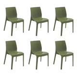 Combo 6 Cadeiras Alice Verde Oliva Brilho Tramontina