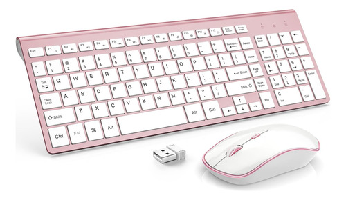 Teclado Inalámbrico 'receptor Usb' Y Mouse Silencioso, Rosa