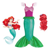 Disfraz De Princesa Sirena Ariel Con Peluca Para Niñas