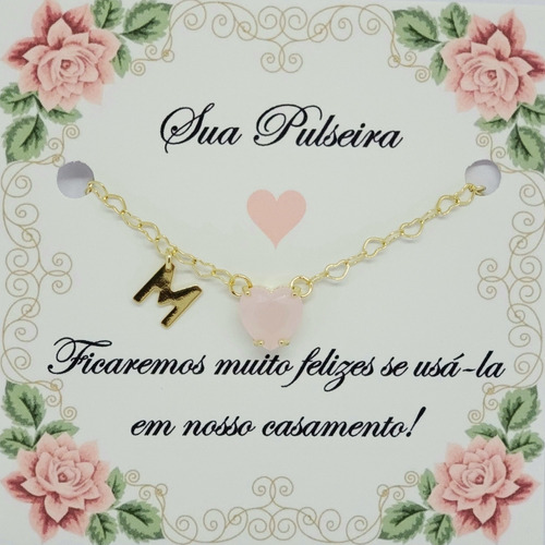 Pulseira Madrinha Casamento Rosê Inicial Folheada