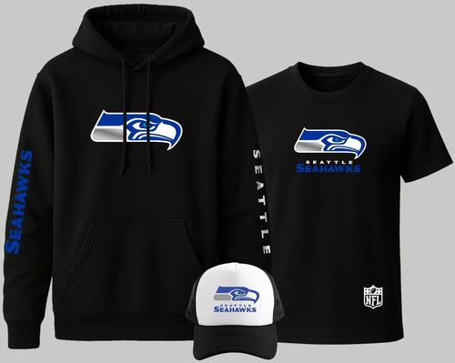 Kit Sudadera + Playera + Gorra Modelo Seattle Seahawks