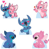 Kit Festa Stitch E Angel 5 Displays Mesa Decoração