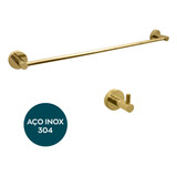 Kit Acessorio Dourado Inox 304 Toalheiro Barra Cabide Gancho