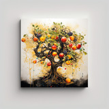 50x50cm Cuadro Abstracto De Árbol Frutal Dorado Y Negro