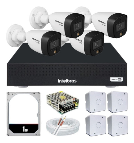 Kit Cftv 4 Câmeras Intelbras Full Color Dvr 8 Canais Hd 1 Tb