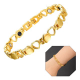 Pulseira Magn De Coração Dourada Ouro 18k Delicada Bracelete