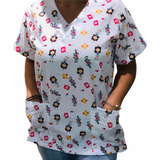 Blusa Bata Camisa Scrub Pijama Hospitalar Cirúrgico Gatinha