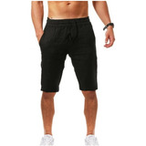 Bermudas Lino Hombre Pantalones Cortos De Vida Cotidiana 