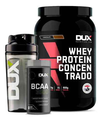 Whey Concentrado 900g Dux + Bcaa 3500 (100 Cap) Dux + Brinde