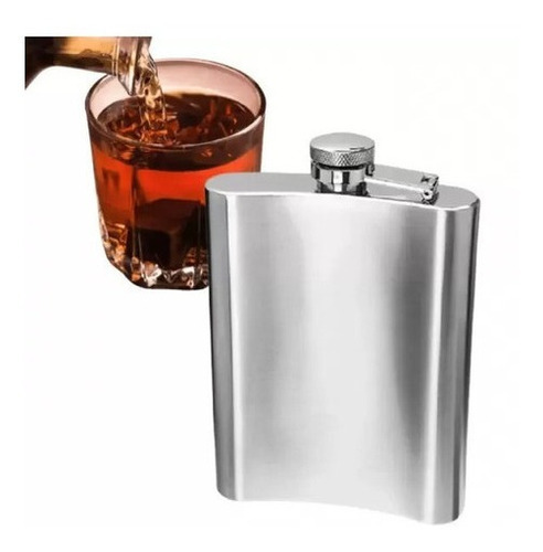 Cantil Porta Bebidas De Bolso Cachaça Em Inox 235ml Ca80z Cor Prata