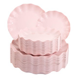 Liyh - 24 Platos Rosados Reutilizables, Platos De Plastico D