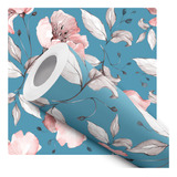 Papel Parede Azul Floral Flor Rose Quarto Sala Adesivo 3m