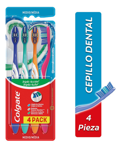 Pack De 4 Cepillos Dentales Colgate Triple Acción - Adulto