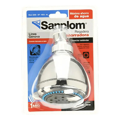 Regadera Redonda Sanplom 8490 Ahorradora Agua 3 Funciones Cromada Plateado Cromado