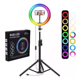 Aro Led Rgb 36cm Soporte Para Celular + Trípode 2.1 Metros