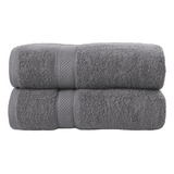 Juego De 2 Toallas De Baño 140*70 Cm 100% Algodón Absorbente Color Gris Liso