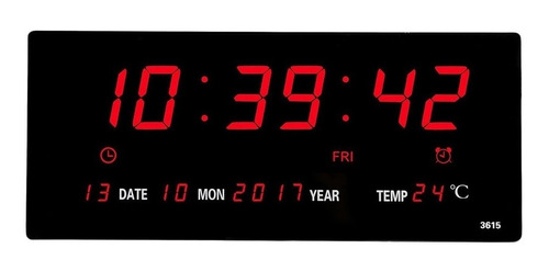Relógio Parede Led Digital Grande 46cm Display Temperatura