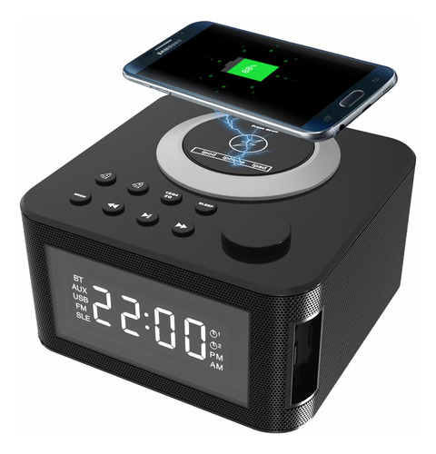 Leunxudx Altavoz Bluetooth Con Reloj Despertador Digital, Ca