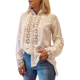 Camisa Broderie Calada Blusa Guipiur Zozulka