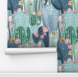 Papel De Parede Adesivo Cactos Sala Lavável Rosa Verde 2,5m