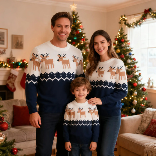Suéter Navideño De Punto Para Familia, Unisex