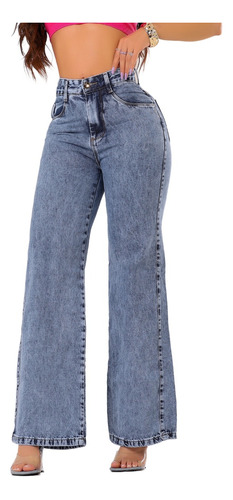 Calça Jeans Mom Wide Leg Clara Escura Cos Alto 100% Algodão