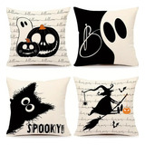 Juego De 4 Fundas Cojines Decorativos Halloween 50 X 50 Cm