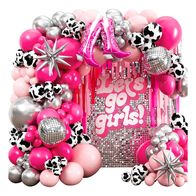Kit Fiesta Vaquero Rosa Globos De Cumpleaños Decoración | MercadoLibre