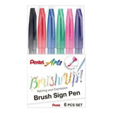 Caneta Brush Sign Pen Estojo Com 6 Cores - Pentel