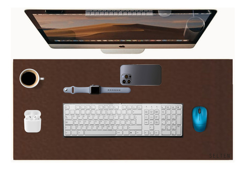 Mouse Pad  Mesa 90x40cm Para Escritório E Home Office Em Couro Sintético Caramelo  Design Slim 2mm Espessura