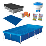 Kit Piscina 3000l Capa Forro Flutuador Cloro Avaliador Agua