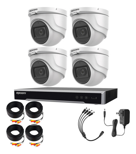 Epcom Kit De 4 Camaras De Seguridad Metalicas Con Microfono Domo 5mp Protección Ip67 Para Uso Exterior + Dvr 4ch Turbohd Con Detección De Movimiento Y Salida De Alarma Modelo Ev8004e50g2-plus