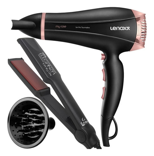 Secador De Cabelo 1900w Ion Com Difusor Prancha Gama 410°f