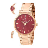 Relógio Champion Feminino Rosé Fundo Vinho Cn24477i
