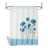 Cortina De Baño Bordada Teflón Flower Blue