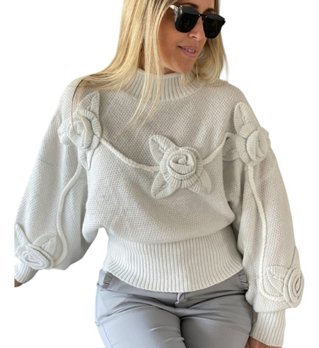 Sweater Importado Mujer Media Polera Lurex Bordado Abrigado 