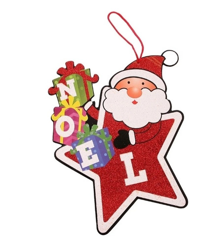 Enfeite Placa Decorativa Papai Noel Com Glitter 28 Cm