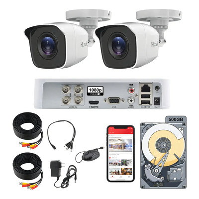 Kit Circuito Cerrado HiLook Dvr 4 Canales 2 Camaras 1080p 2mp Metal Thc-b120-mc Cable coaxial + Hdd 500gb | Envío gratis