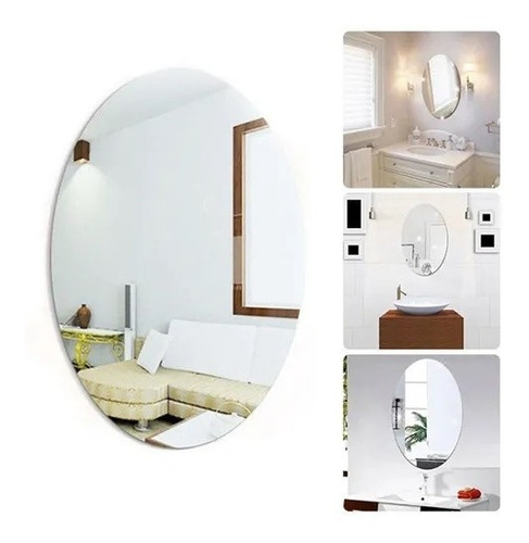 Espejo Lamina Acrilico Adhesiva 30x40cm Oval Deco Baño Pared