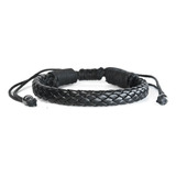 Pulseira Masculina De Couro Trançado Ruff Ajustável