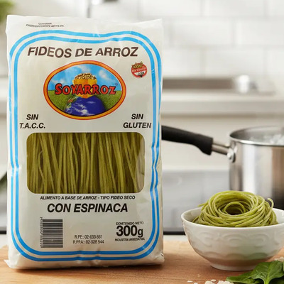 Fideos De Arroz Sin Gluten Con Espinaca Soyarroz Vegan 300gr | MercadoLibre